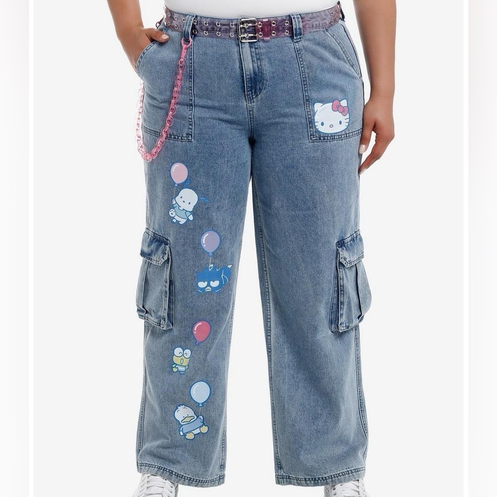 Sanrio hello kitty pochacco keroppi badtz maru peckle wide leg jeans nwot